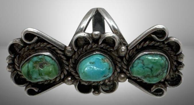 Unmarked Silver Ring with Turquoise Stones