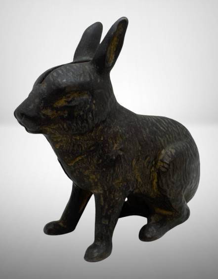 Cast Iron Seated Rabbit Bank, 3.75" Tall