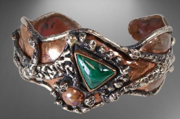 Metal Cuff Bracelet With Inset Stone