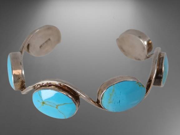 Mexican .925 Silver Turquoise Cuff Bracelet