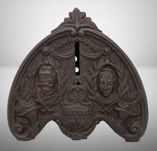 1910 Cast Iron George V Royal Bank Money Box