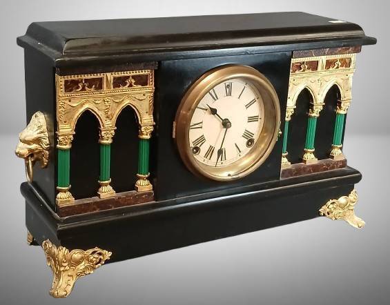 Black Mantel Clock with Gilded Details