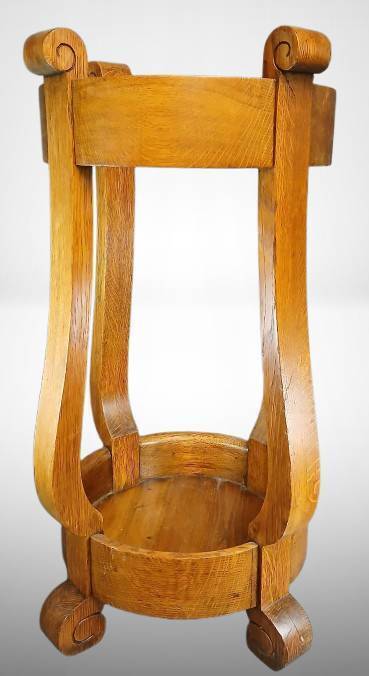 Solid Oak Umbrella Stand with Scroll Details