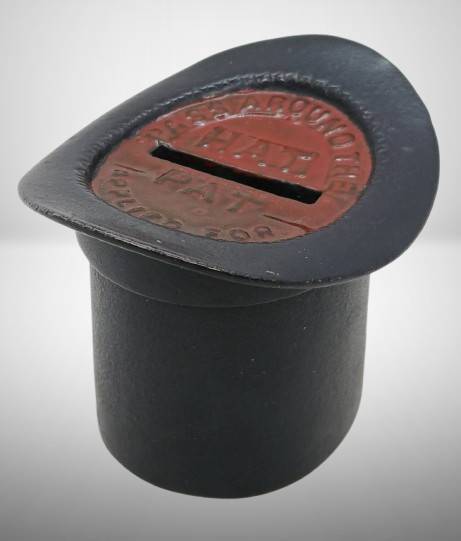 Cast Iron Hat-Shaped Coin Bank, 2.25" tall