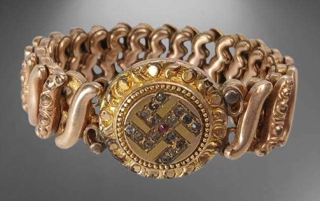 Gold Bracelet With "Good Luck" Swastika Design