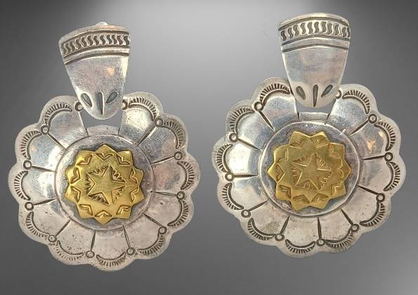 Mexican Sterling Silver Concho Earrings, Initialed "DM"