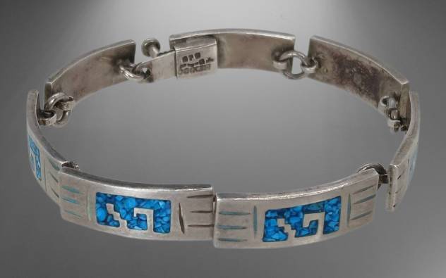 Sterling Silver Mexican Bracelet With Turquoise Inlay
