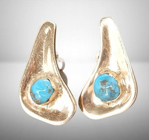 Gold-Tone Clip-On Earrings With Turquoise Stones