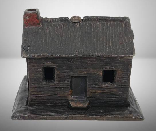 Cast Iron Log Cabin Bank, 2.5" Tall