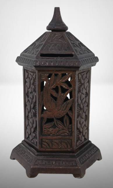 Cast Iron Hexagonal Bank, 6.5" Tall