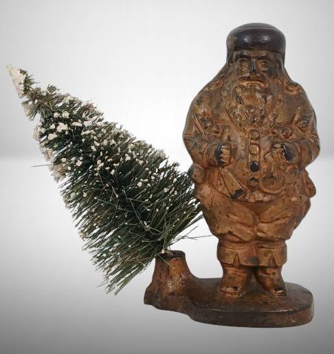Ives Santa & Tree Cast Iron Bank, 7" tall