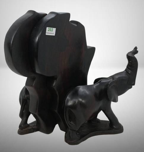 Carved Wooden Elephant Bookends