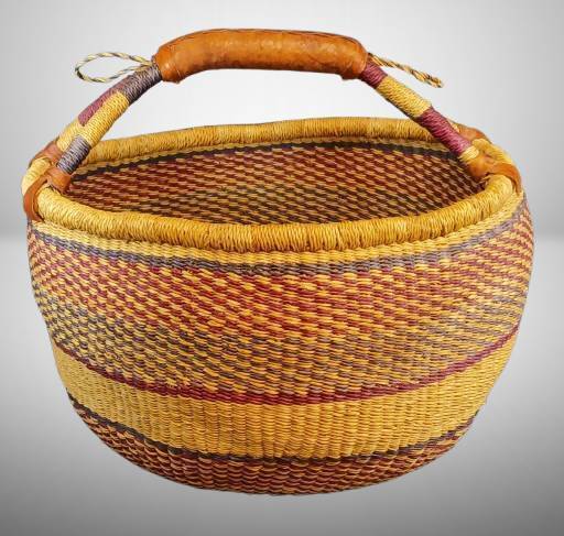 Handwoven Basket with Leather Handle