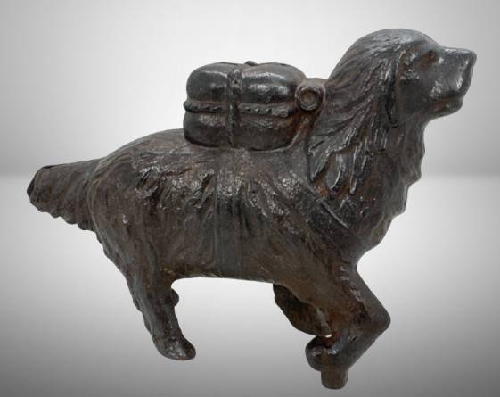 St. Bernard w/ Pack Cast Iron Bank, 5.5" tall