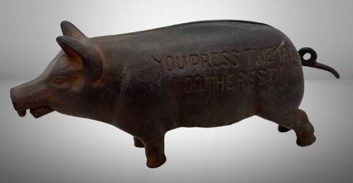 Cast Iron Pig-Form Cigar Cutter, 7.5" long