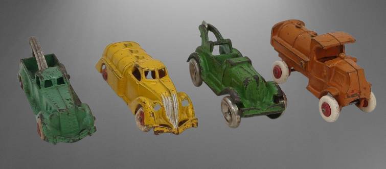 Four Painted Cast Iron Toy Vehicles