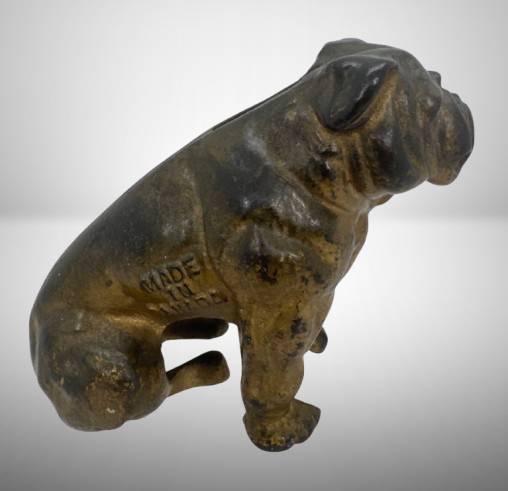 Cast Iron Seated Bulldog Bank, 4" Tall
