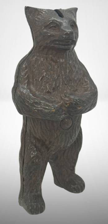 Cast Iron Standing Bear Bank, 6.5" Tall