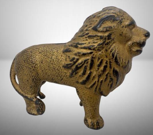 Cast Iron Quilted Lion Bank, 5" Long