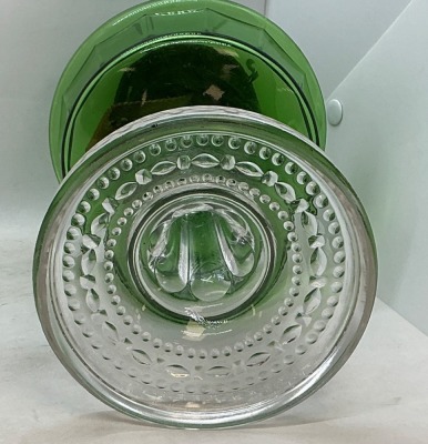 Green Glass Oil Lamp with Clear Pedestal Base - 5