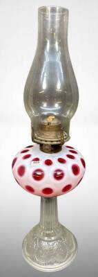 Cranberry Opalescent Glass Oil Lamp