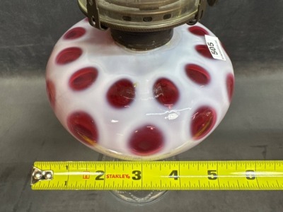 Cranberry Opalescent Glass Oil Lamp - 6