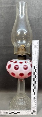 Cranberry Opalescent Glass Oil Lamp - 9