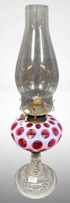 Glass Oil Lamp with Cranberry Opalescent Design