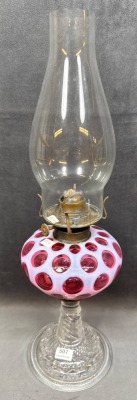 Glass Oil Lamp with Cranberry Opalescent Design - 2