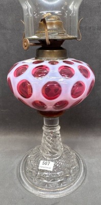 Glass Oil Lamp with Cranberry Opalescent Design - 3