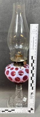 Glass Oil Lamp with Cranberry Opalescent Design - 6