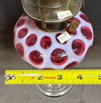 Glass Oil Lamp with Cranberry Opalescent Design - 7