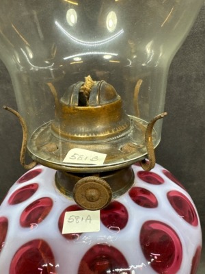 Glass Oil Lamp with Cranberry Opalescent Design - 9