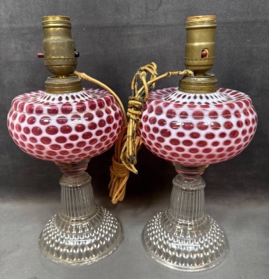 Hobbs No. 326 Cranberry Opalescent Lamps - 4