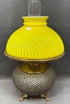 Brass Kerosene Lamp with Yellow Swirl Shade - 2