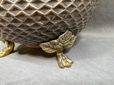 Brass Kerosene Lamp with Yellow Swirl Shade - 5