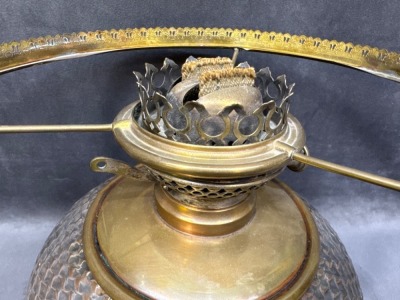 Brass Kerosene Lamp with Yellow Swirl Shade - 10