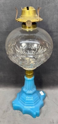 Blue Opaline Kerosene Lamp with Brass Fittings - 3
