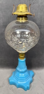 Blue Opaline Kerosene Lamp with Brass Fittings - 4
