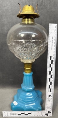 Blue Opaline Kerosene Lamp with Brass Fittings - 5