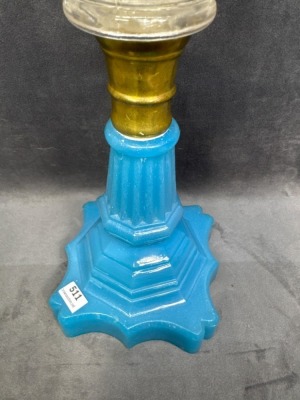 Blue Opaline Kerosene Lamp with Brass Fittings - 6