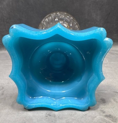Blue Opaline Kerosene Lamp with Brass Fittings - 9