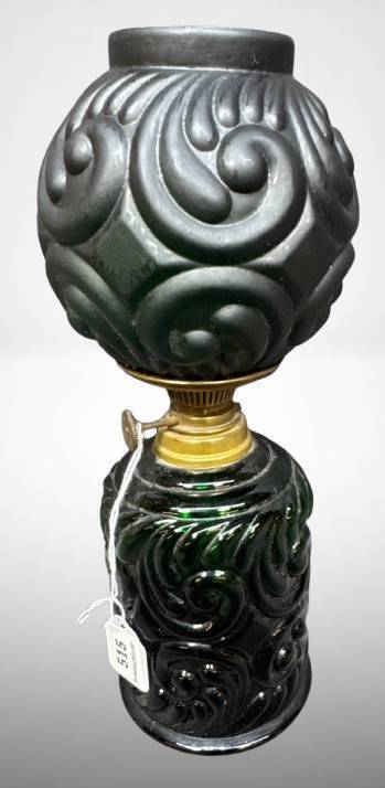 Miniature Green Glass Lamp with Brass Features
