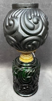 Miniature Green Glass Lamp with Brass Features - 4