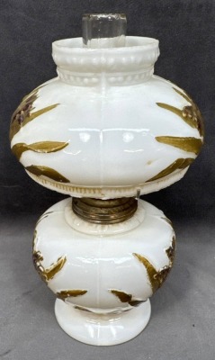 Miniature Milk Glass Lamp with Floral Design - 2