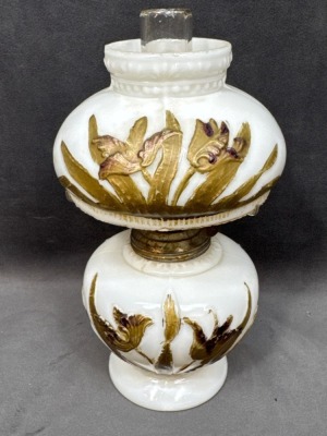 Miniature Milk Glass Lamp with Floral Design - 3