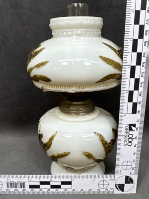 Miniature Milk Glass Lamp with Floral Design - 4