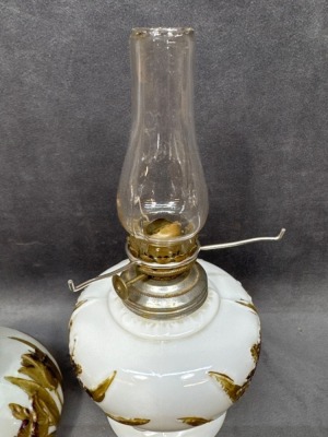 Miniature Milk Glass Lamp with Floral Design - 5