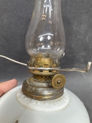 Miniature Milk Glass Lamp with Floral Design - 6