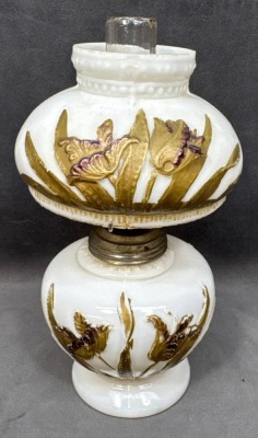 Miniature Milk Glass Lamp with Floral Design - 9